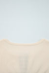 Beige Waffle Stripe Plaid Patchwork Henley Top