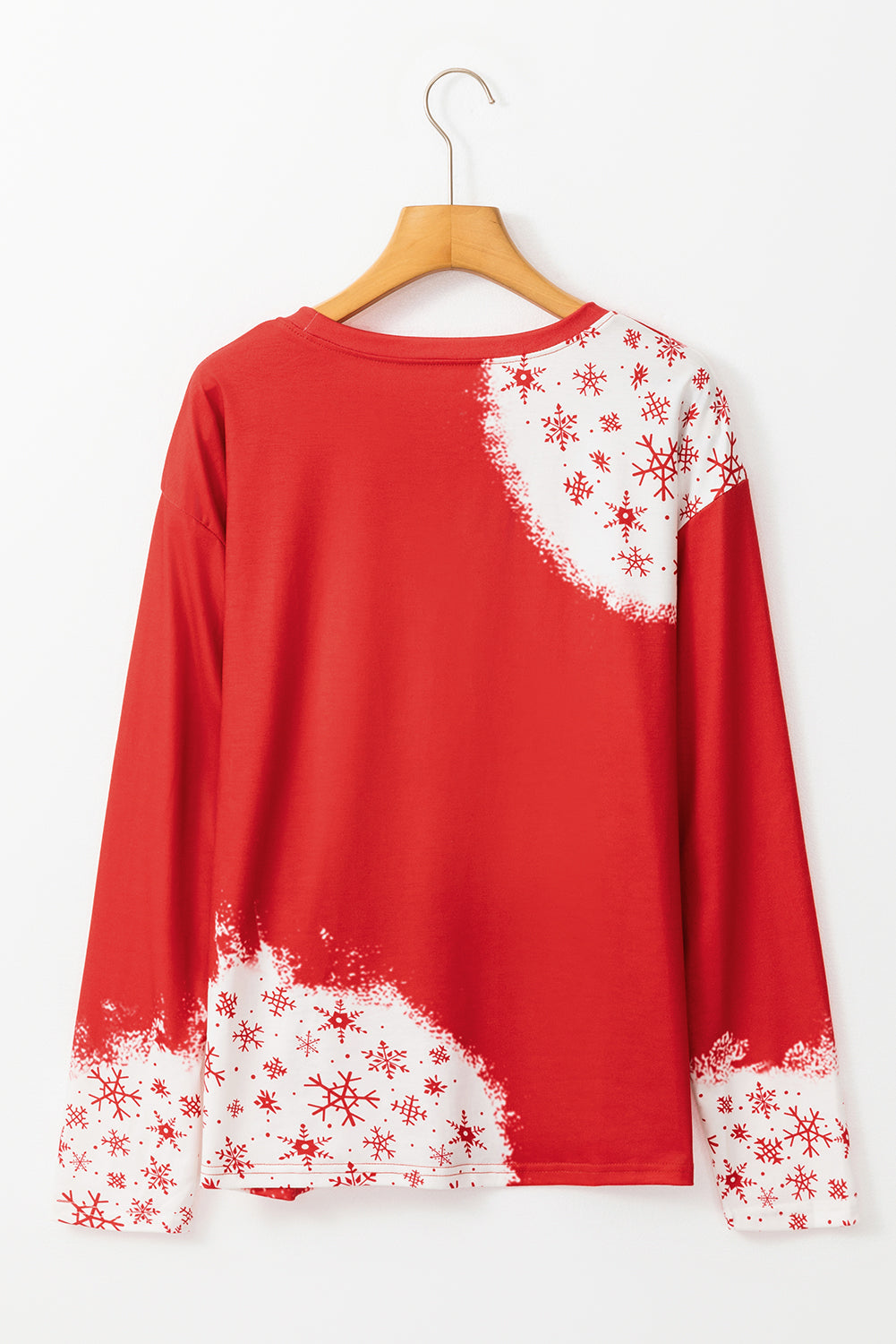 Fiery Red Snowflake Bleached Print Long Sleeve Top