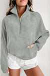 Flamingo Zip Up Stand Collar Ribbed Thumbhole Sleeve Sweatshirt