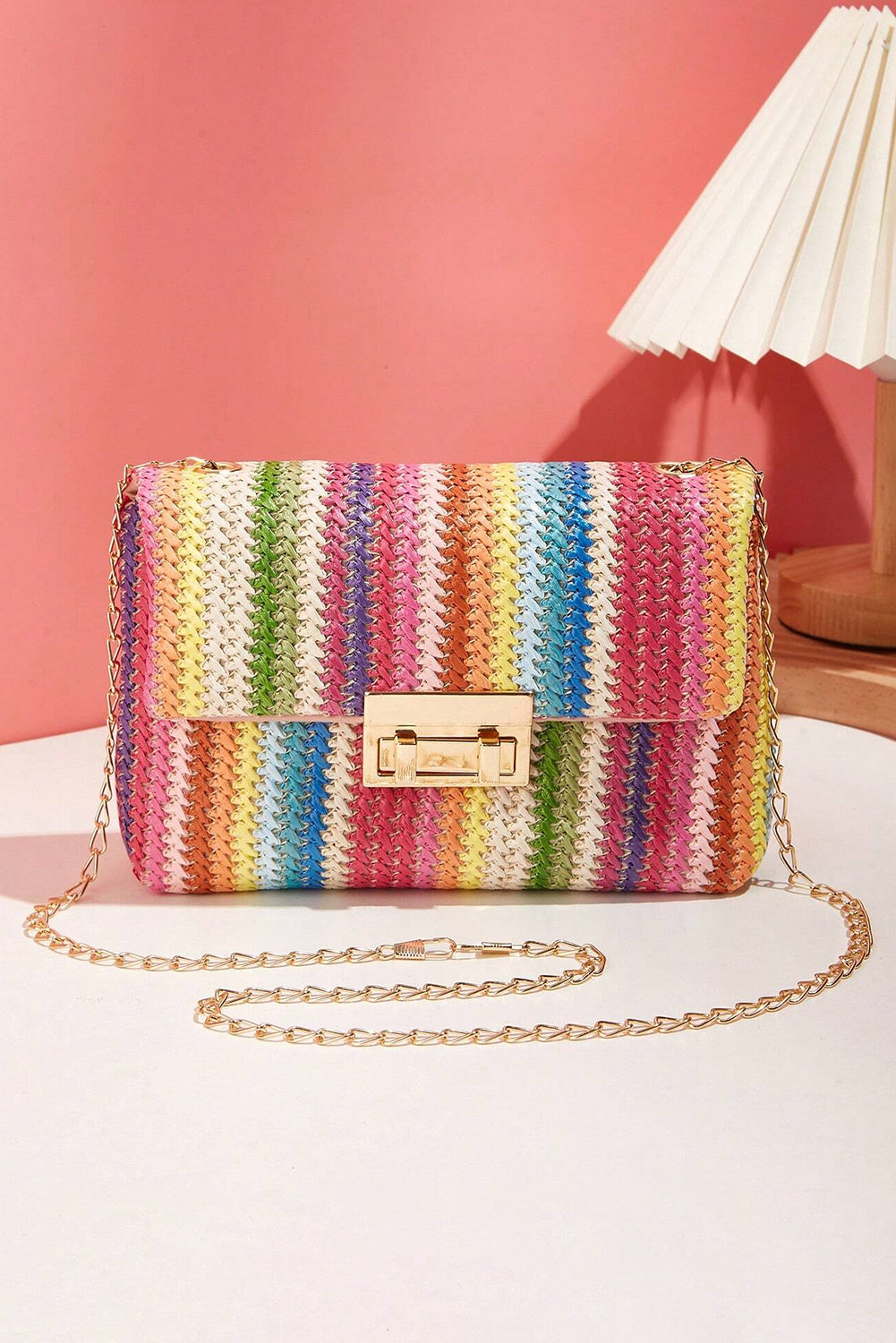 Multicolour Striped Crochet Flapped Single Shoulder Bag