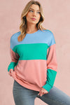 Sky Blue Colorblock Drop Shoulder Sweatshirt