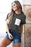 Dark Blue Corded Knit Color Block Pocketed Crew Neck T Shirt