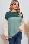 Black Ribbed Color Block Long Sleeve Top