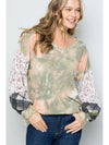 Celeste Full Size Tie-Dye V-Neck Printed Sleeve Blouse