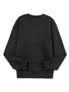 Black Snap Button Side Slits Solid Color Sweatshirt