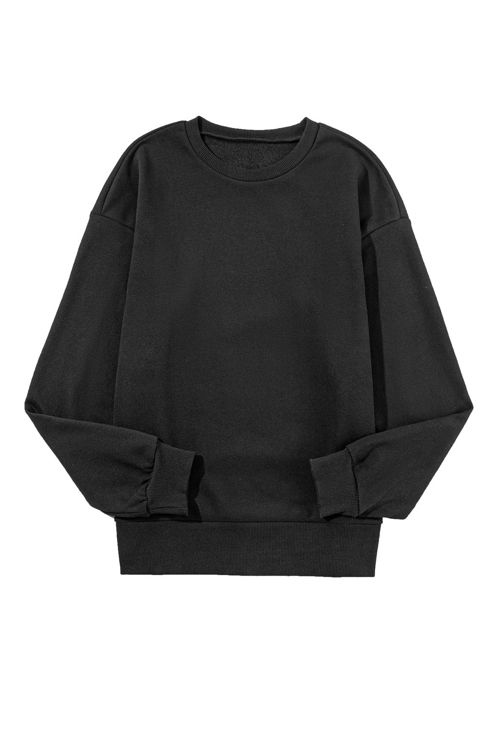 Black Snap Button Side Slits Solid Color Sweatshirt