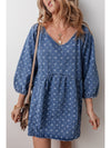 Ashleigh Blue Lace-up Back Loose Fit V Neck Denim Dress