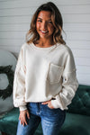 White Solid Color Drop Sleeve Pullover Sweatshirt