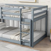 Solid Wooden , Solid Rubber Wooden Twin over Twin Floor Bunk Bed with Ladder ,Upper and Bottom Bed Platforms crafted with Strengthened Slats ,Grey