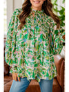 Frill Printed Mock Neck Flounce Sleeve Blouse