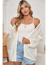 Black Hollow Out Crochet Knit Drop Shoulder Open Front Cardigan