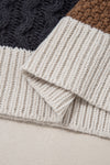Multicolor Colorblock Cable Knit Sleeve Buttons Collared Sweater