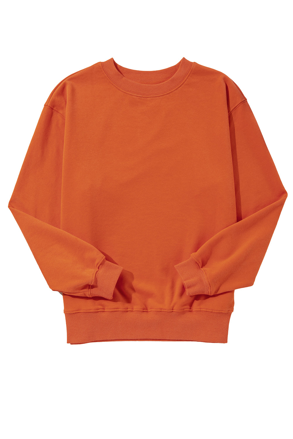 Orange Plain Drop Shoulder Crewneck Pullover Sweatshirt