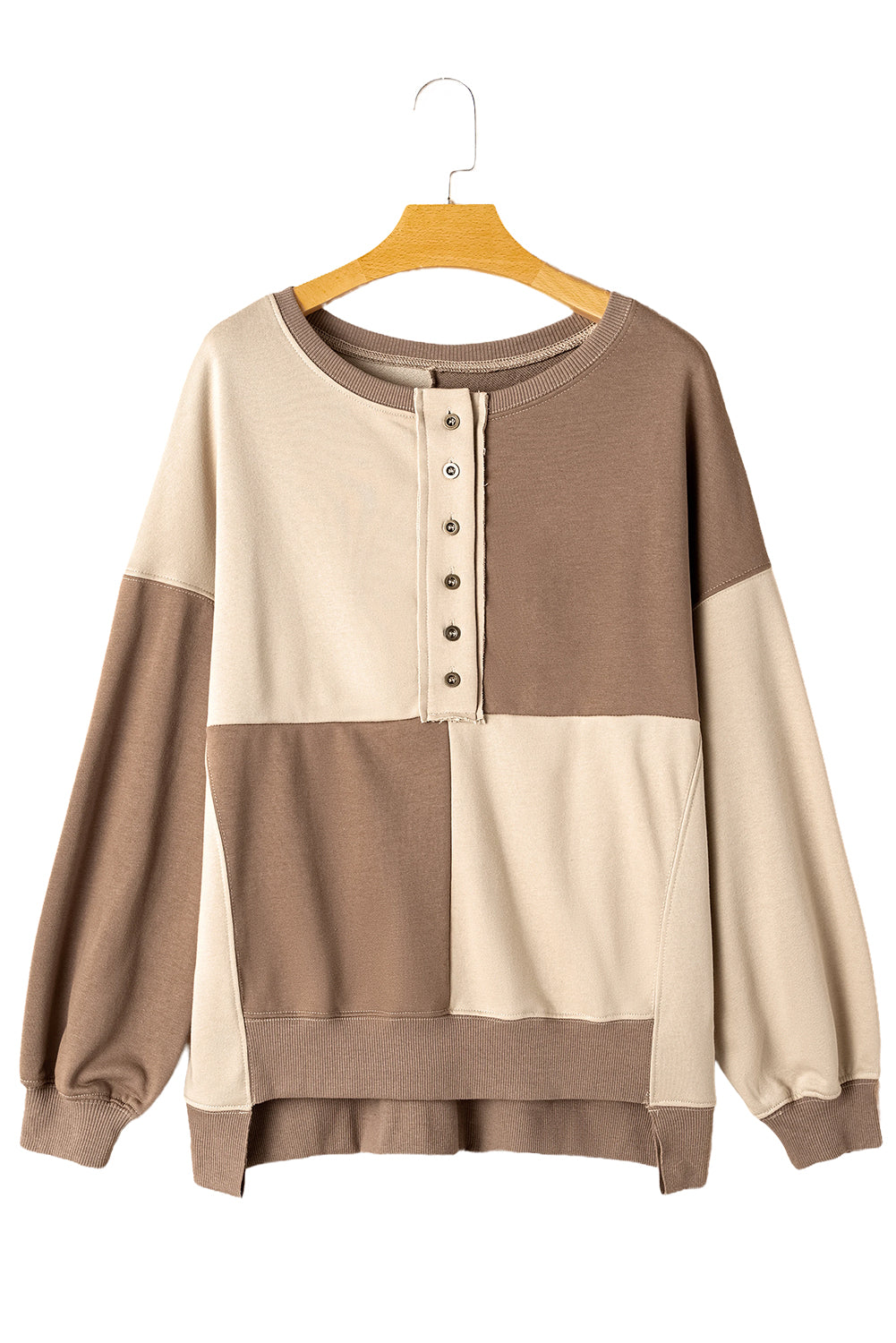 Parchment Colorblock Henley High Low Loose Sweatshirt