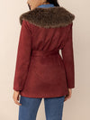 Fuzzy Collared Neck Tie Waist Jacket