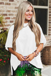 White Plain Side Slit Oversized Tee