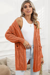 Apricot Ribbed Trim Hollow Knit Side Slits Cardigan