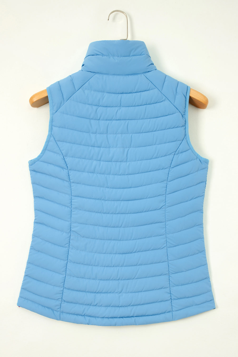 Sky Blue Plush Collared Quilted Zipped Puffer Vest