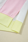 White Floral Colorblock Patchwork Notched Neck Long Sleeve Top