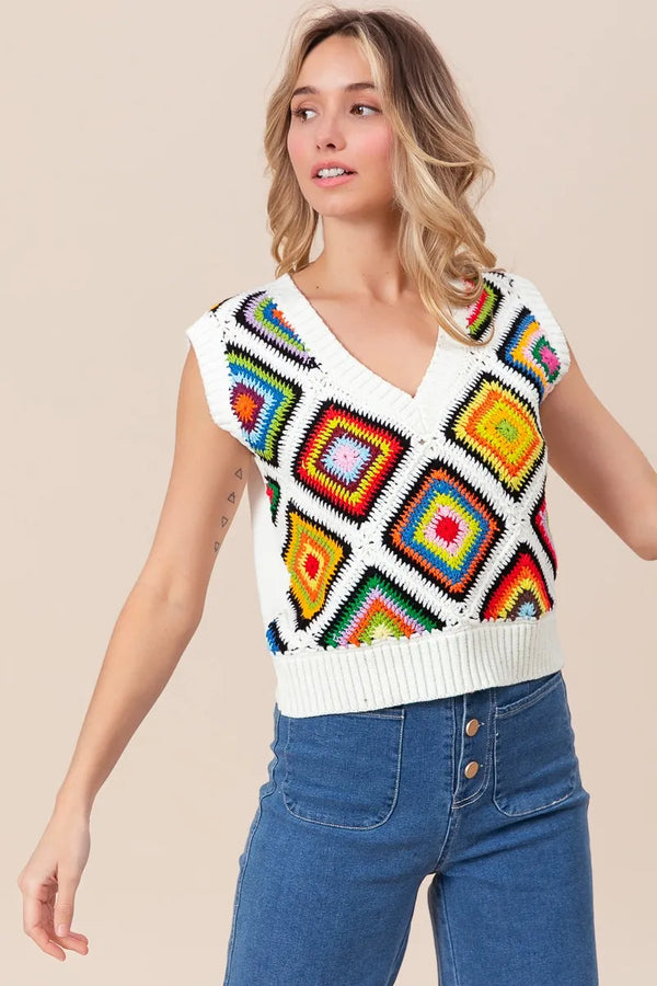 BiBi Diamond Granny Square Sweater Vest