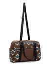 Coffee Geometric Print PU Leather Large Travel Duffel Bag