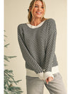 Coffee Stripe Contrast Edge Crew Neck Drop Shoulder Sweater