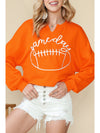 Orange Game Day Lettering Rugby Notched Neck Cropped Sweatshirt