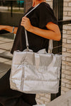 Black Solid Color Zipper Puffer Large Tote Bag