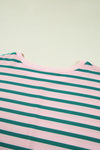 Green Stripe Colorblock Patchwork Side Slit Plus Size Sweatshirt