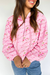 Pink Floral Print Half Zip Kangaroo Pouch Drawstring Hoodie