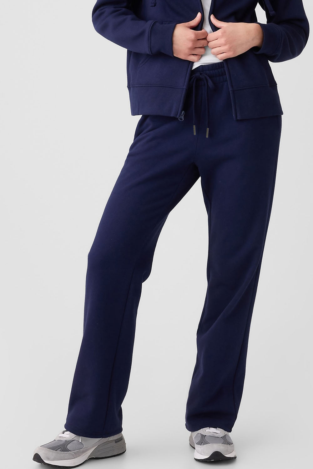 Navy Blue Plain Fleece Lined Drawstring Waist Pants