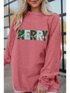 Racing Red Corded MERRY Christmas Letter Graphic Sweatshirt