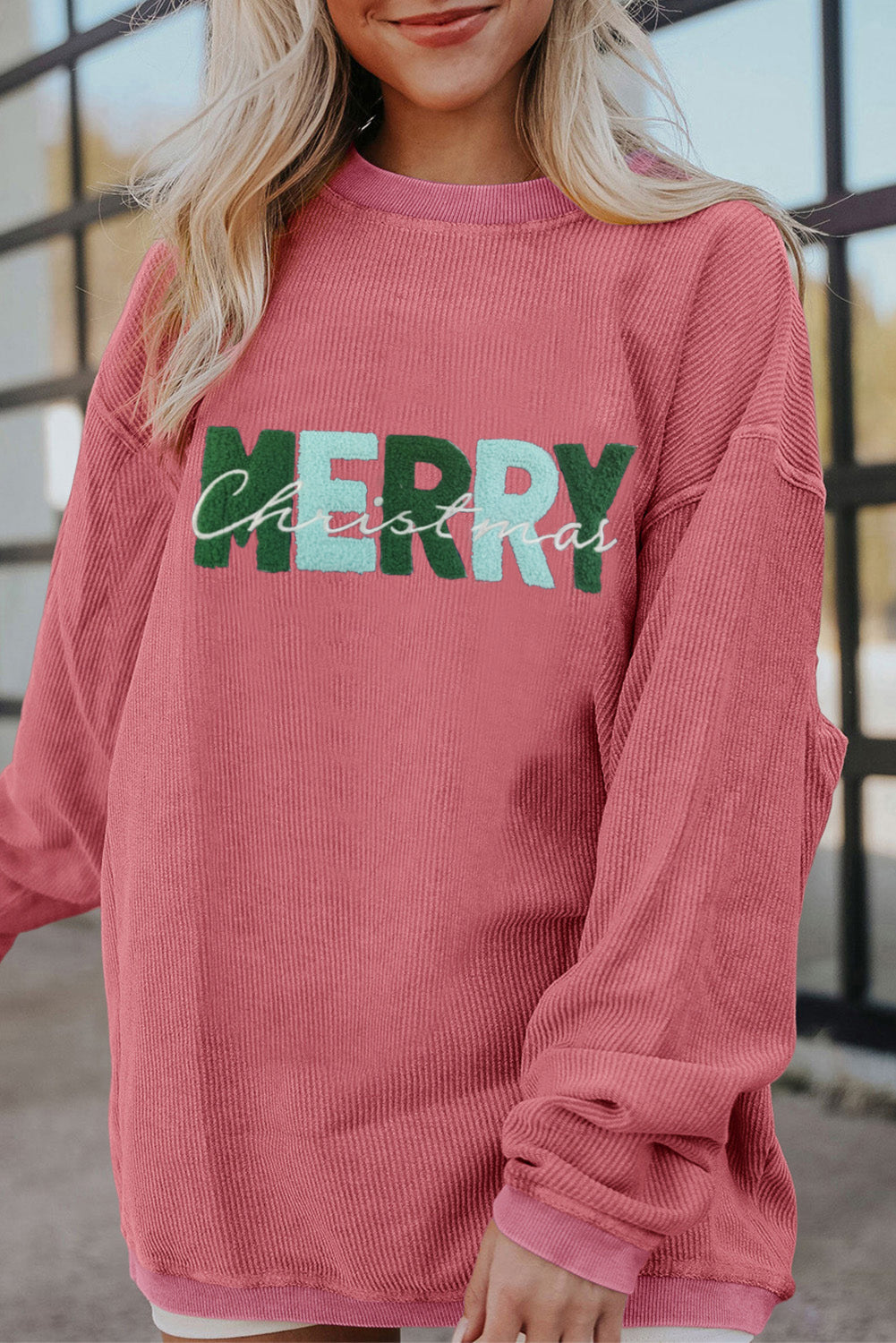 Racing Red Corded MERRY Christmas Letter Graphic Sweatshirt