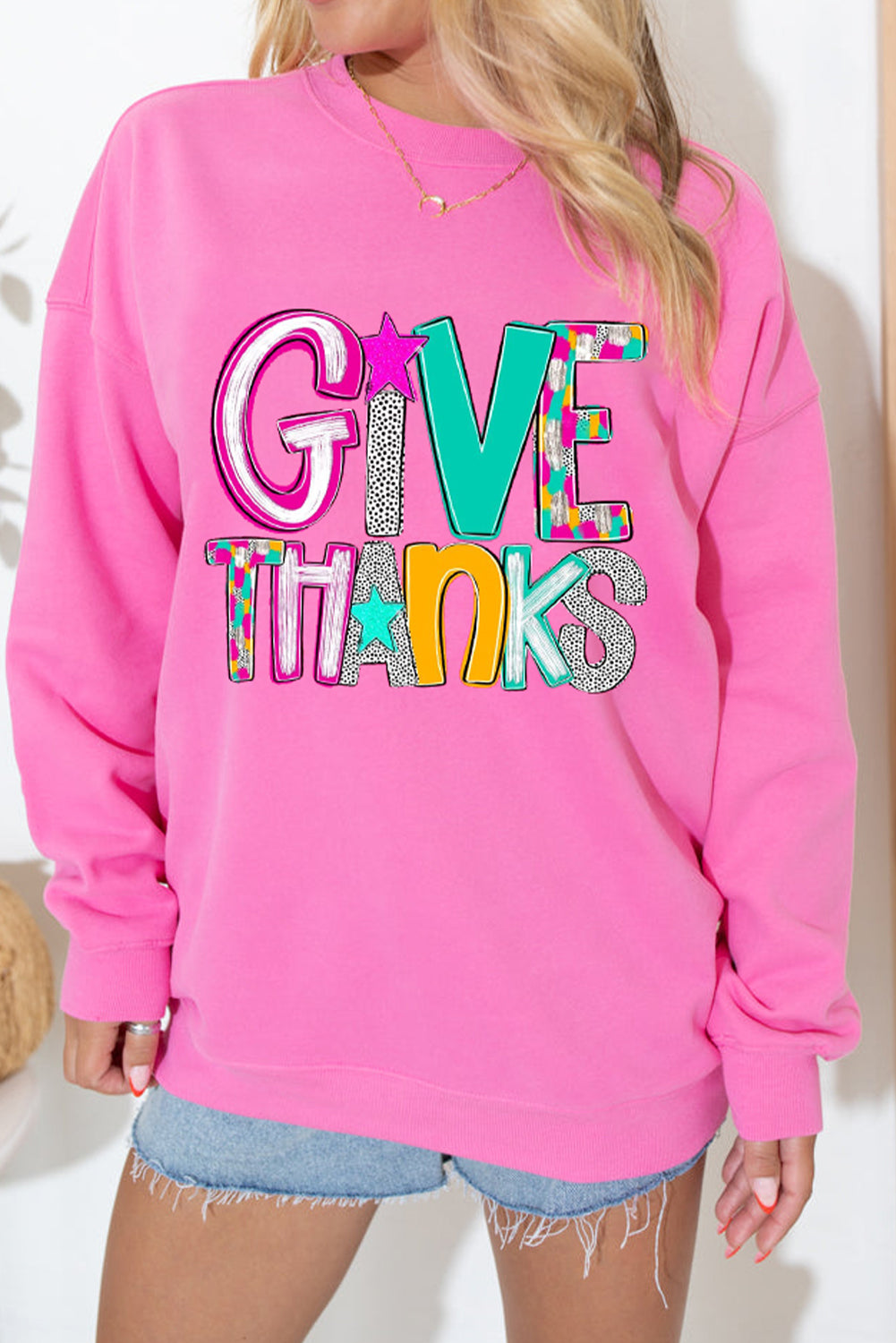 Bonbon GIVE THANKS Thanksgiving Pullover Graphic Sweatshirt