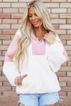 White Patchwork Half Zip Oversized Sherpa Hoodie