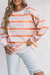 Orange Striped Print Drop Shoulder Pullover Sweatshirt