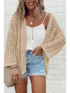 Black Hollow Out Crochet Knit Drop Shoulder Open Front Cardigan