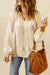 Beige Casual Leopard Sleeve Fringe Split Neck Blouse