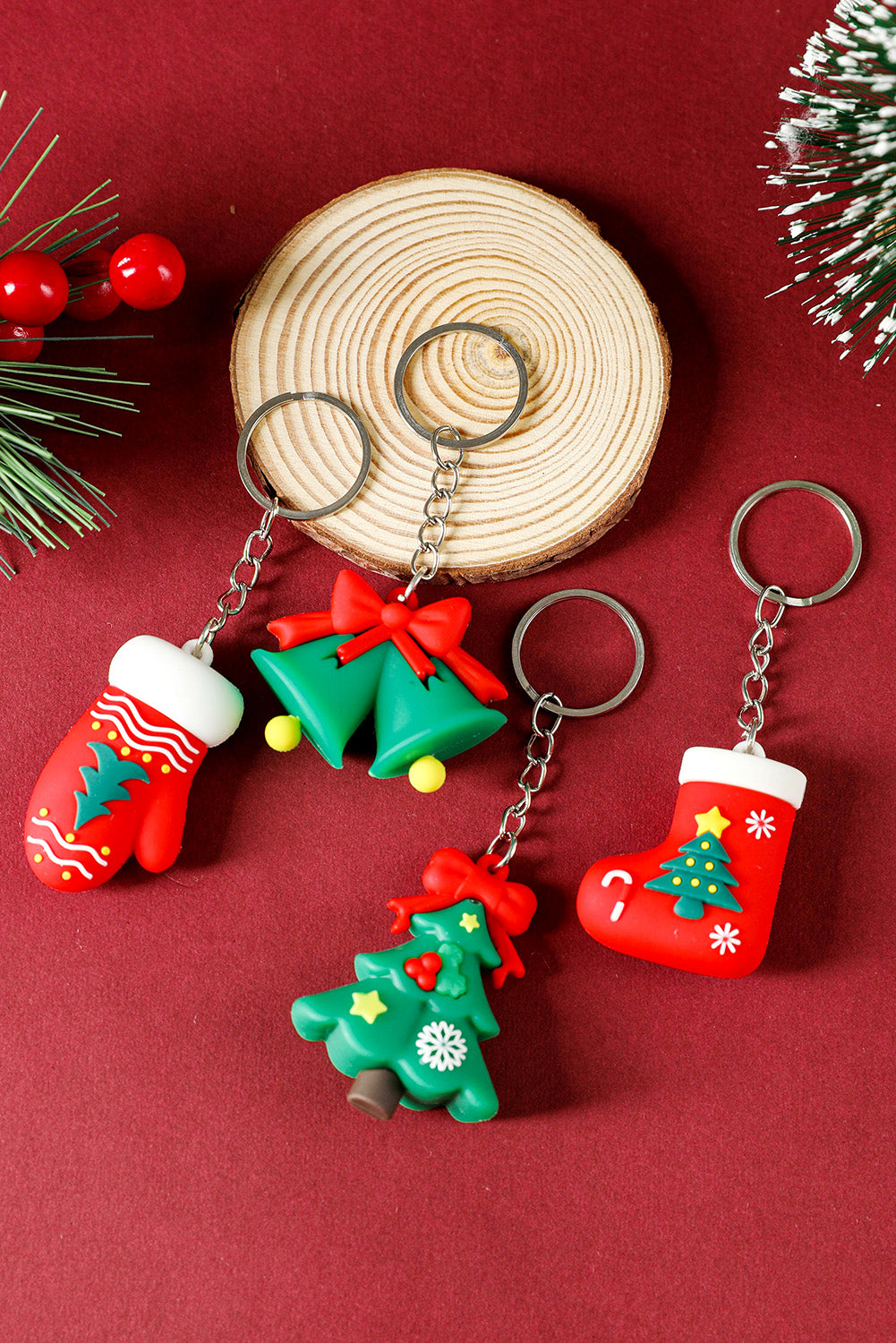 Dark Green Christmas Tree Party Favor Gift Keychain