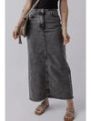 Raw Hem Midi Denim Skirt with Pockets