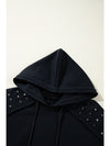 Black Stud Detail Kangaroo Pocket Drawstring Hoodie