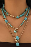 Gold Irregular Turquoise Beads Multi Layer Chain Necklace