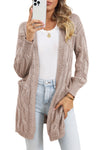 Apricot Ribbed Trim Hollow Knit Side Slits Cardigan