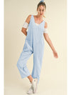 Beau Blue Adjustable Strap V Neck Pocketed Denim Overalls