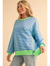 Pink Stripe Contrast Trim High Low Tunic Sweatshirt