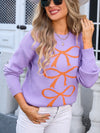 Angel Wings Bow Graphic Round Neck Long Sleeve Sweater - Cocoa Yacht Club