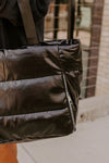 Black Solid Color Zipper Puffer Large Tote Bag