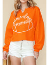 Orange Game Day Lettering Rugby Notched Neck Cropped Sweatshirt