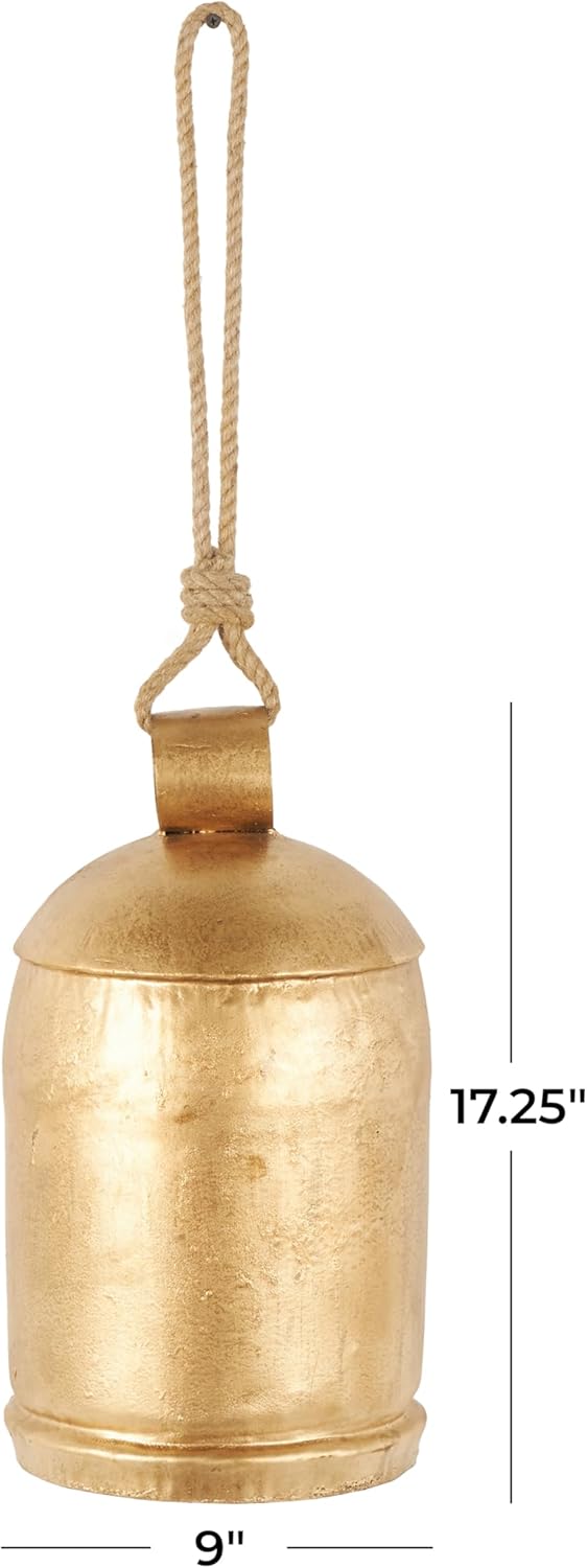 Deco 79 Gold Metal Tibetan Inspired Decorative Giant XL Cow Bells