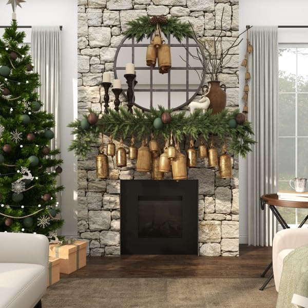 Deco 79 Gold Metal Tibetan Inspired Decorative Giant XL Cow Bells